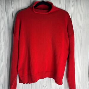 Roll Neck Tahari Sweater Cotton Blend Ribbed Sides Red Size XL Retro